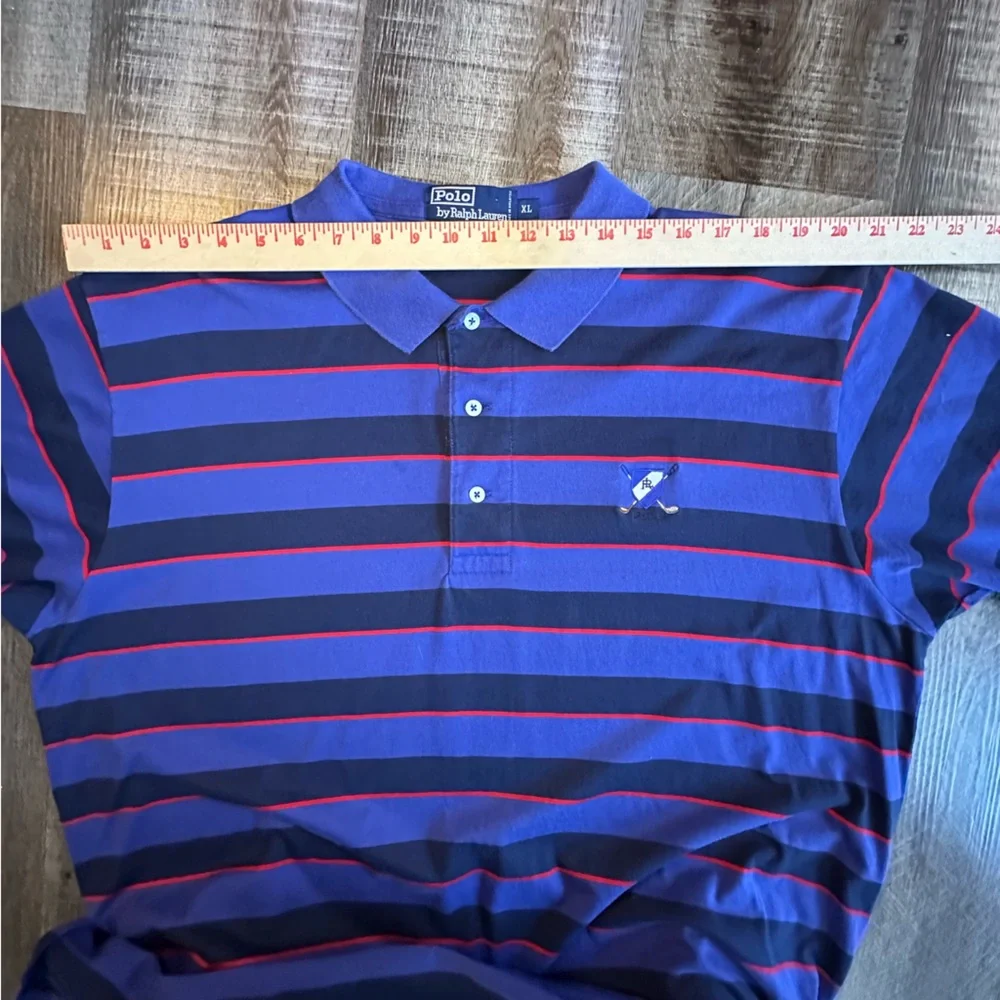 Polo Ralph Lauren Polo Men’s XL Blue striped polo‎ shirt with Golf Club Crest
